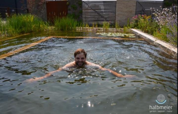 Im zweiten Jahr ist die Vegetation gut eingewachsen und der Teich läd zum kühlenden Bad ein.