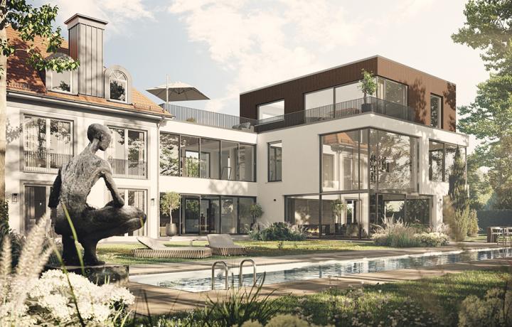 Luxus-Villa am Herzogpark in München. 3D-Architektur-Visualisierung von smpl, einer der führenden 3D-Agenturen in Deutschland.