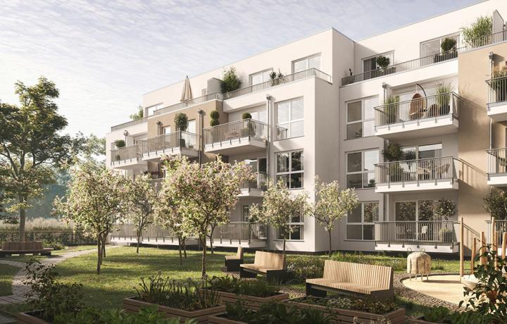 3D-Visualisierung für URBAN GREEN, einem neuen Wohnquartier in Bad Kreuznach. Architekturvisualisierung von smpl, einer der führenden 3D-Agenturen in Deutschland.