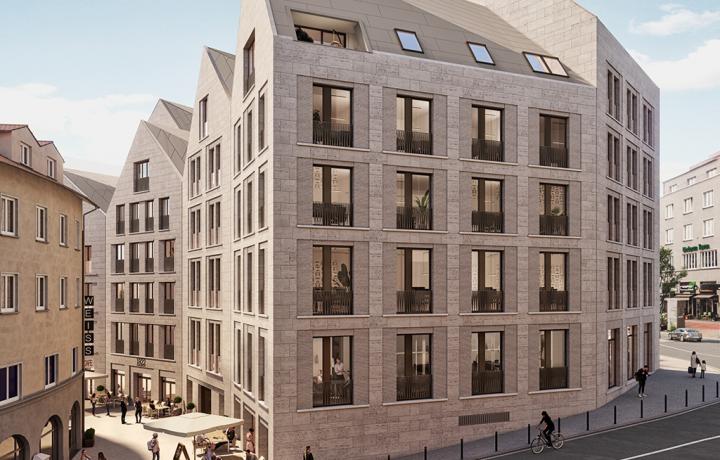 Rückansicht von Vier Giebel in Stuttgart, als 3D Architektur Visualisierung. Architekturvisualisierung von smpl, einer der führenden 3D-Agenturen in Deutschland.